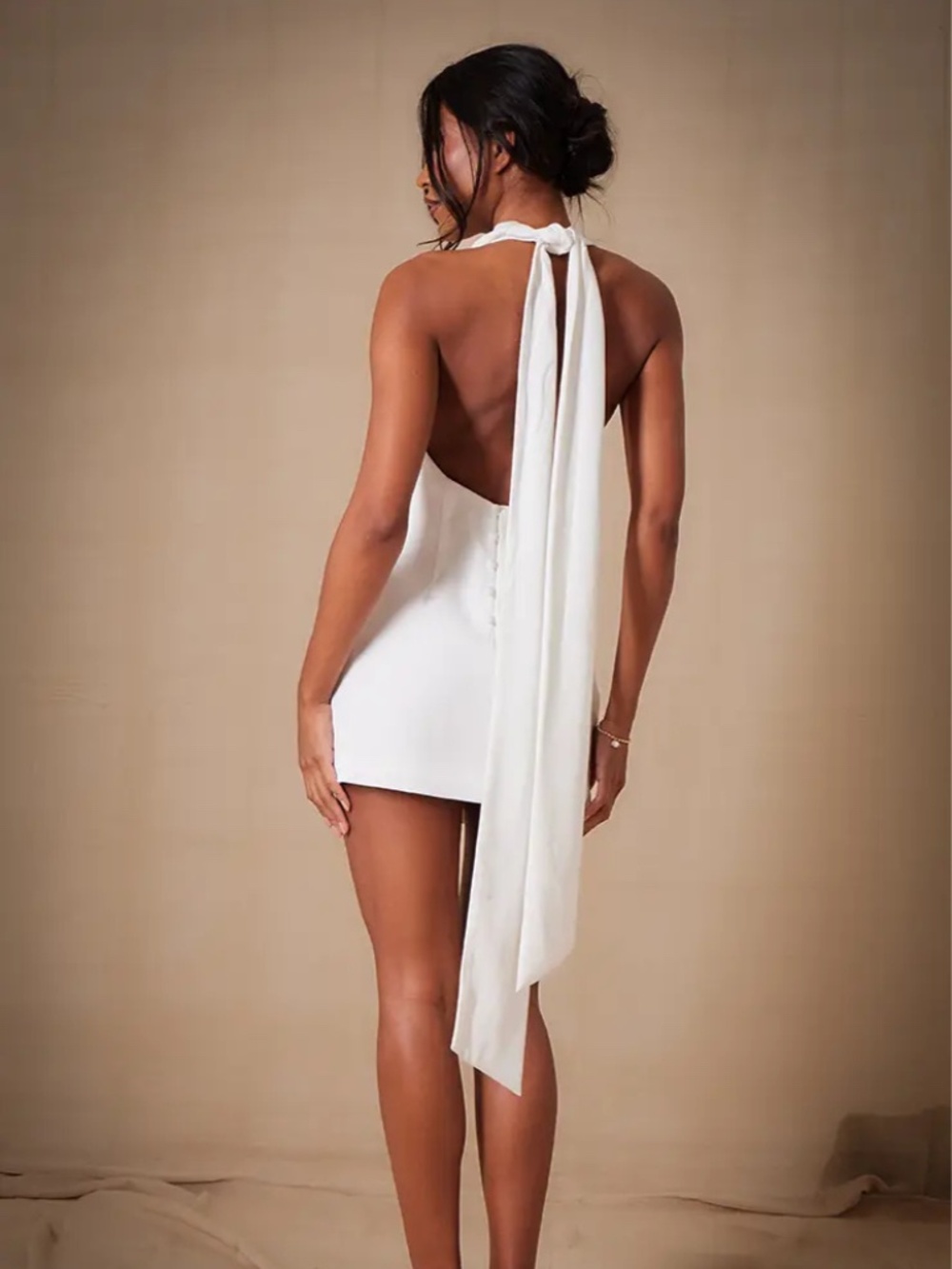 PrettyLittleThing White Halter Mini Dress with Back Tie